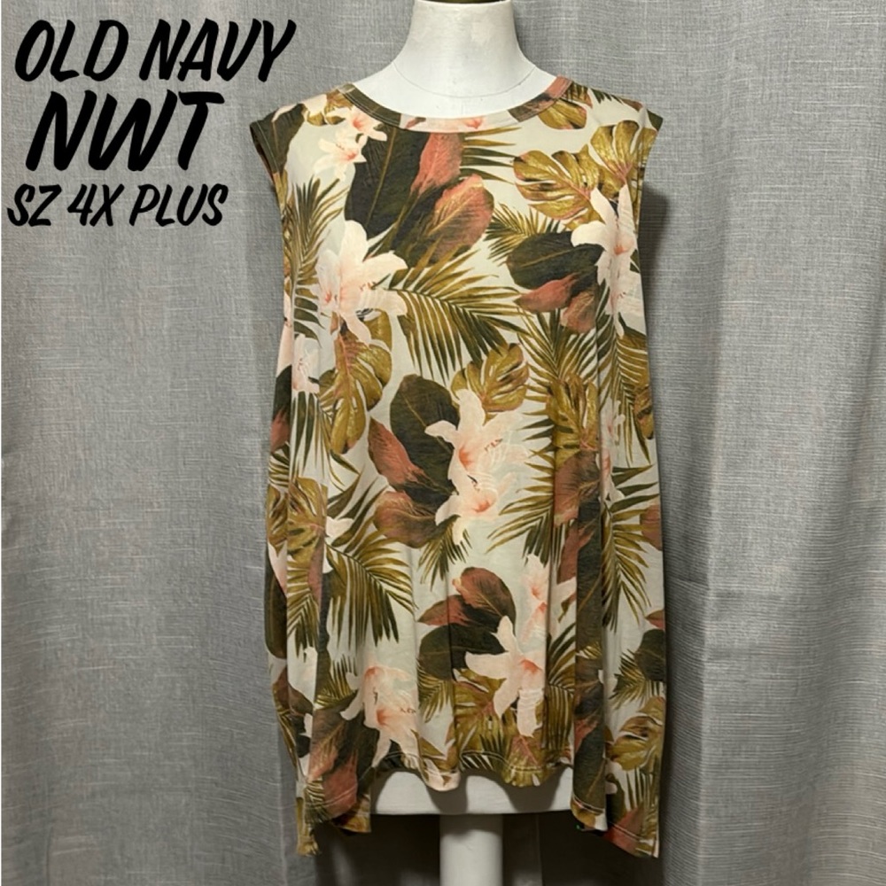 NWT Old Navy Tank Top-Sz 4X Plus-Tropical Print-Go Dry Material-PolyRayon Blend